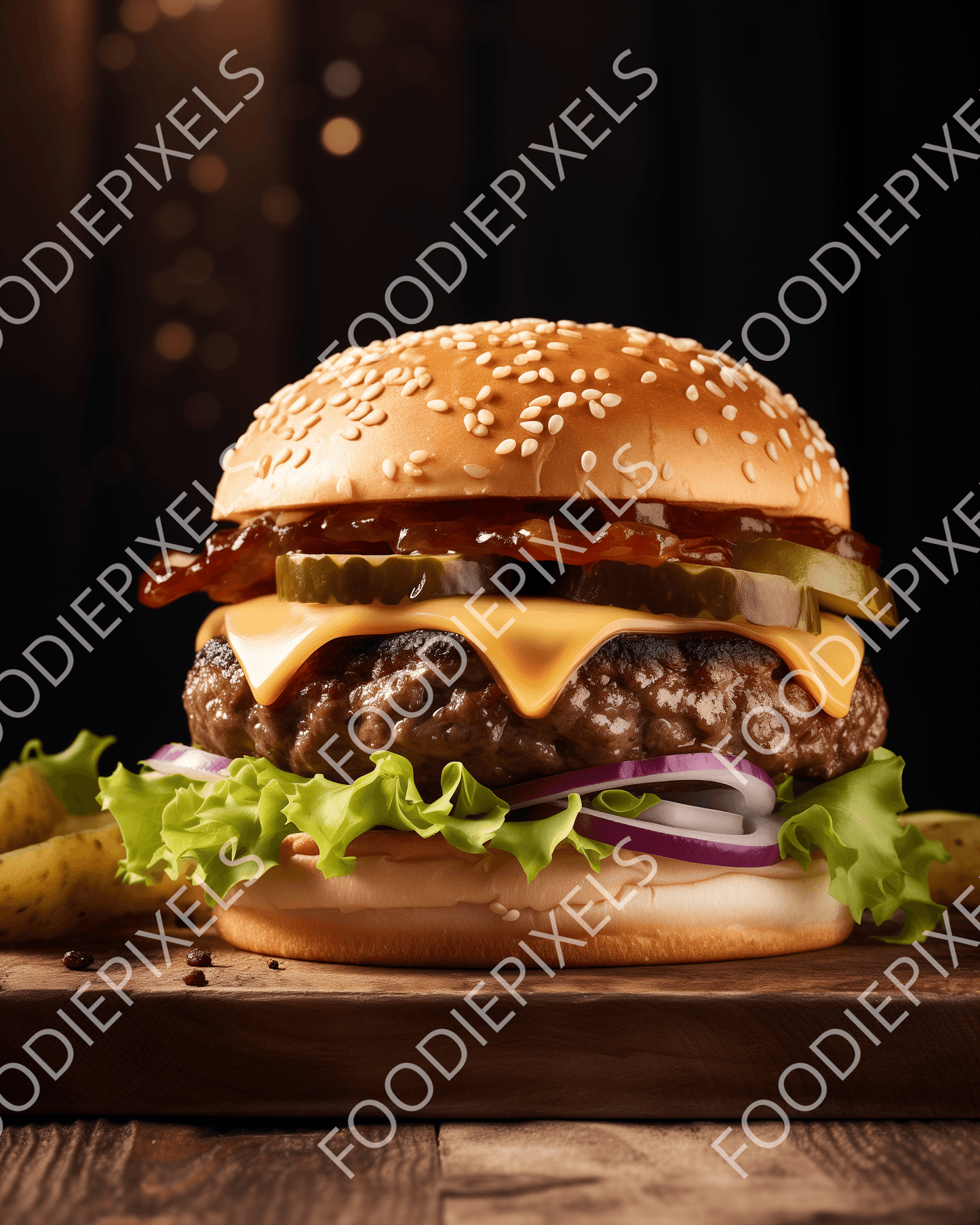 1000 - Ultimate BBQ Cheeseburger mit saftigem Angus-Rindfleisch Cinematic 4K Image Burger Food Restaurant